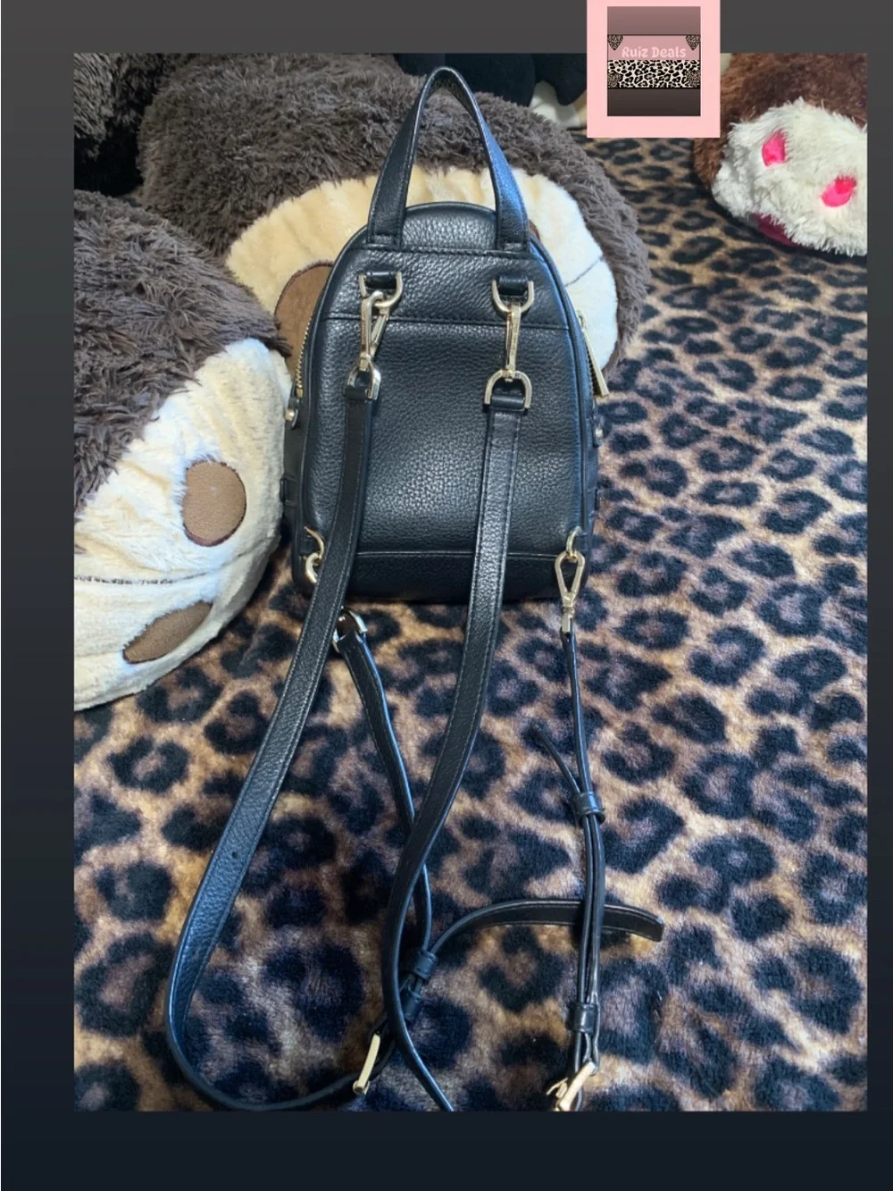 Michael Kors Black Pebbled Leather Mini Backpack with Gold Hardware